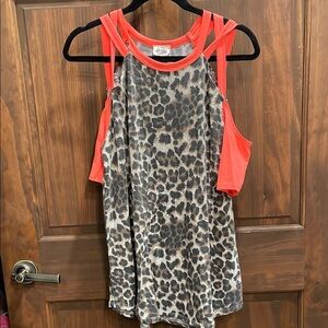 BiBi Leopard Print Top with Vibrant Red Trim